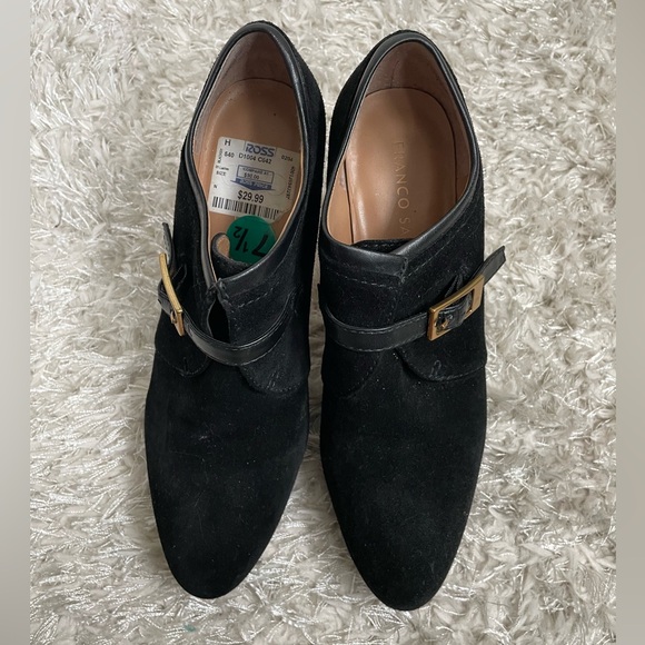 Franco Sarto Black Suede Buckle Ankle Boots - Picture 3 of 9